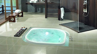 bathroom design with small pond