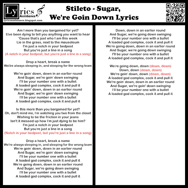 Stileto - Sugar, We're Goin Down Lyrics | lyricsassistance.blogspot.com