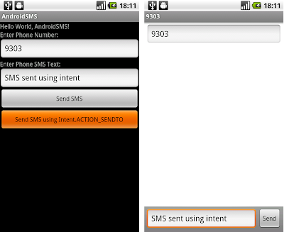 Send SMS using Intent.ACTION_SENDTO Send SMS using Intent.ACTION_SENDTO