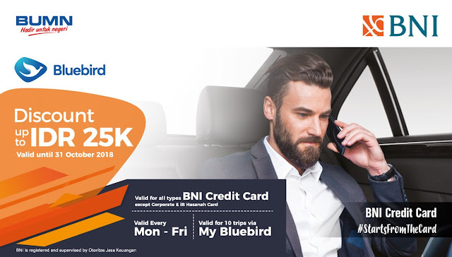 Bank BNI - Promo Diskon s.d 25 Ribu Pakai Taxi Bluebird / Silverbird (s.d 31 Okt 2018)