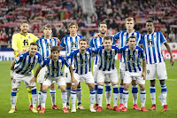 REAL SOCIEDAD DE FÚTBOL DE SAN SEBASTIÁN. Temporada 2021-22. Remiro, Aritz Elustondo, Le Normand, Mikel Merino, Sorloth, Isak. Gorosabel, David Silva, Guevara, Zubeldia y Zaldua. CLUB ATLÉTICO DE MADRID 2 REAL SOCIEDAD DE FÚTBOL DE SAN SEBASTIÁN 2. 24/10/2021. Campeonato de Liga de 1ª División, jornada 10. Madrid, estadio Wanda-Metropolitano