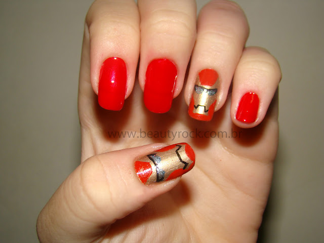 Unhas nail art Homem de Ferro, Iron Man