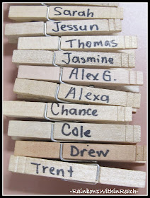 photo of: Clothes Pins Labeled with Names