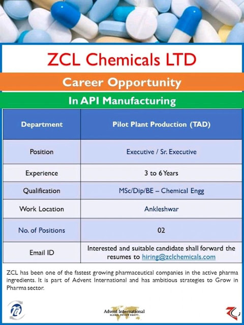 ZCL Chemicals Ltd Hiring For MSc/ Dip/ BE- Chemical - Pilot Plant Production