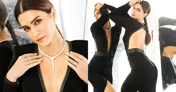 Kriti Sanon backless high slit black outfit