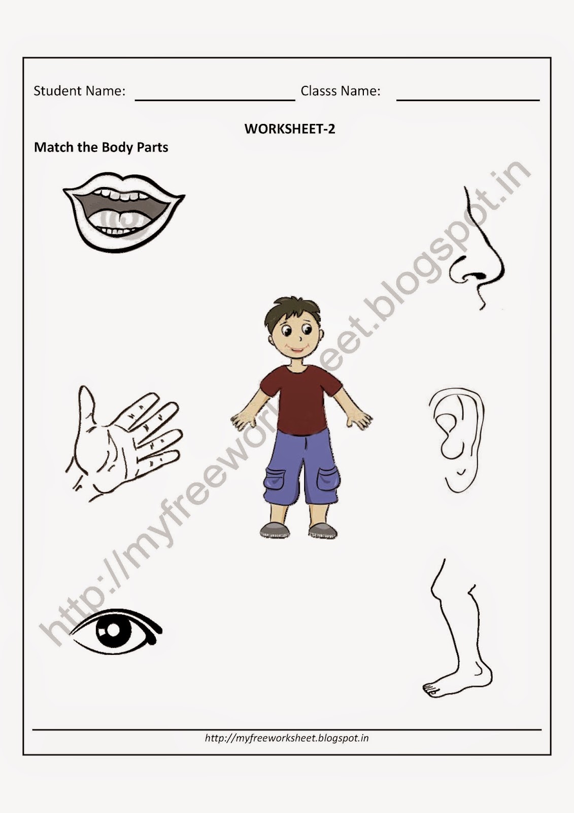 my free worksheet download pdf free for nursery kids match the body parts worksheet 2