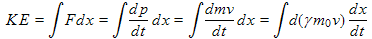 first equation in derivation of relativistic kinetic energy