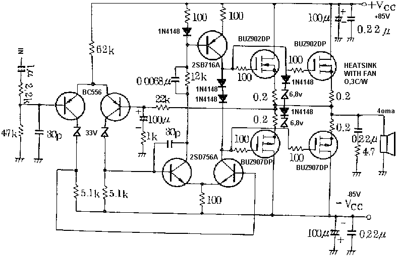 Collection Scheme Audio Power Amplifier High Power MOSFETs ~Diagram source