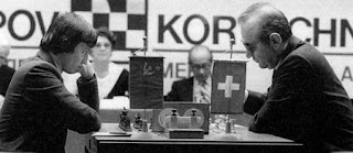 Foto del encuentro de ajedrez Karpov vs Korchnoi en Merano, 1981