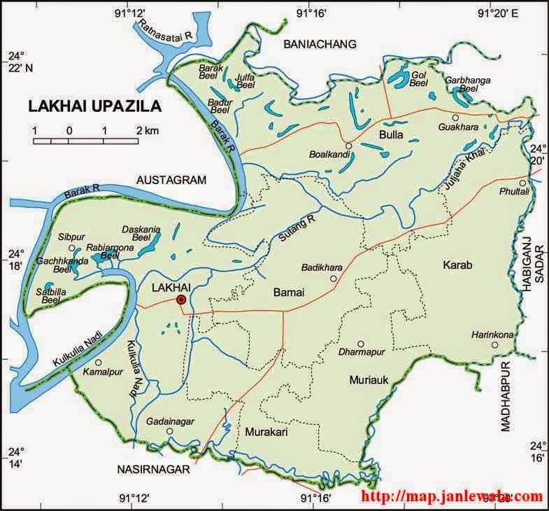 lakhai upazila map of bangladesh