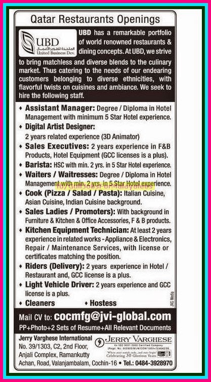 Qatar UBD Restaurant Job Openings