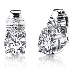 Sterling Silver Round Shape White Cubic Zirconia Clip On Earrings