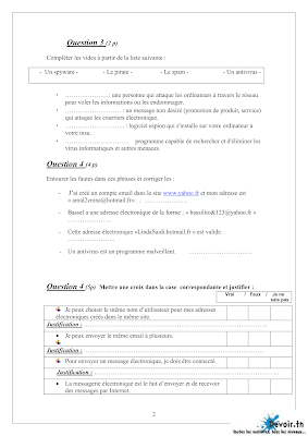 فرض  تأليفي 3 اعلامية سنة ثامنة الثلاثي الثالث مع الاصلاح pdf  , devoir de Synthèse 3 informatique 8ème année  avec correction pdf trimestre 3