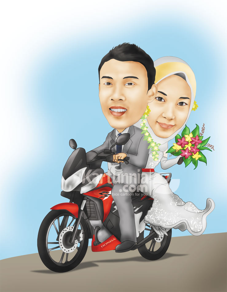 Karikatur Pernikahan Naik  Motor  Kartunnia