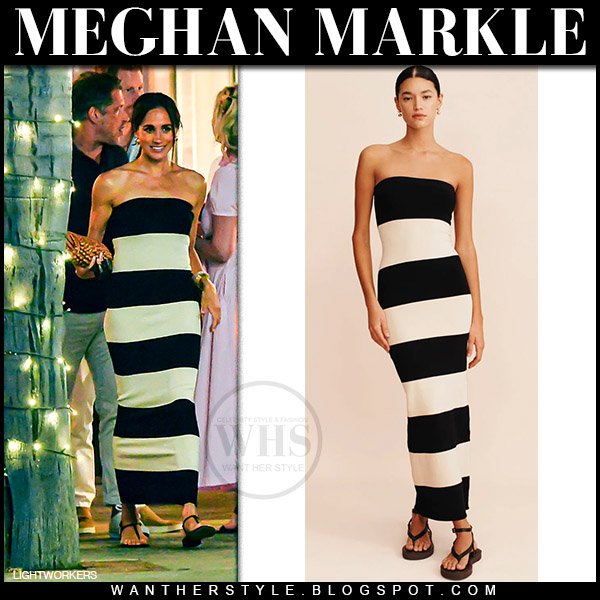 Meghan Markle in striped black and white tube dress