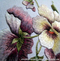 Detail of thread painted pansies (design by Trish Burr)