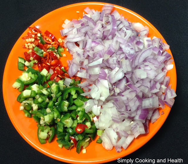 Onion green chili and red chili