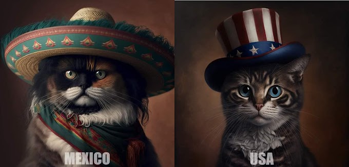 Gatos representando diferentes países