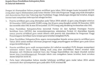 Edaran Perihal Sertifikasi Guru 2016 Melalui PLPG