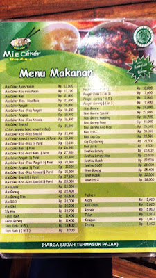 Daftar menu Mie Ceker Bandung di Jogja