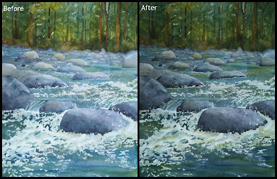 Danielle Beaulieu's watercolour of river in Adirondack