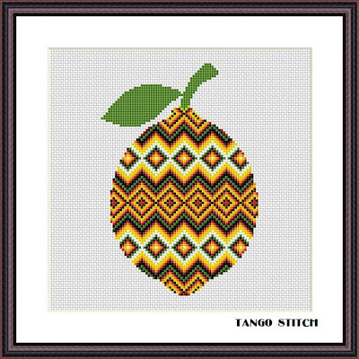 Lemon aztec cross stitch ornament pattern