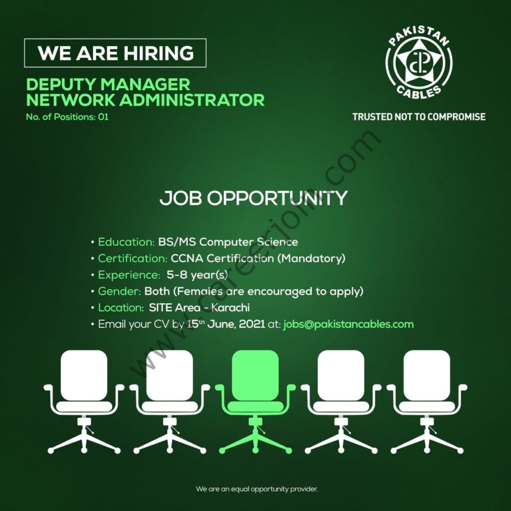 jobs@pakistancables.com - Jobs in Pakistan Cables Limited 2021 For Deputy Manager of Network Administrator Post