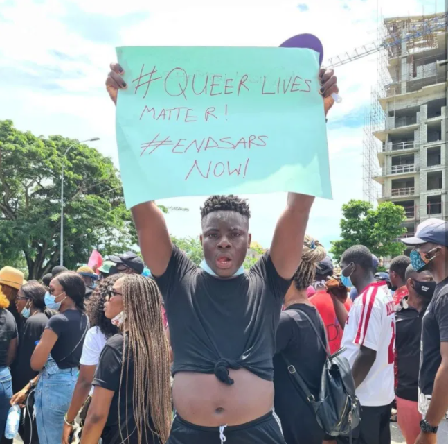 #EndSars Protest, Nigerian Queer man storms the street to protest for the rights of Gays and lesbians (Watch)