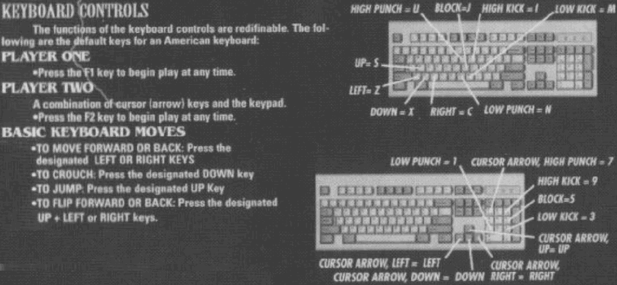 Mortal Kombat II DOS control keys