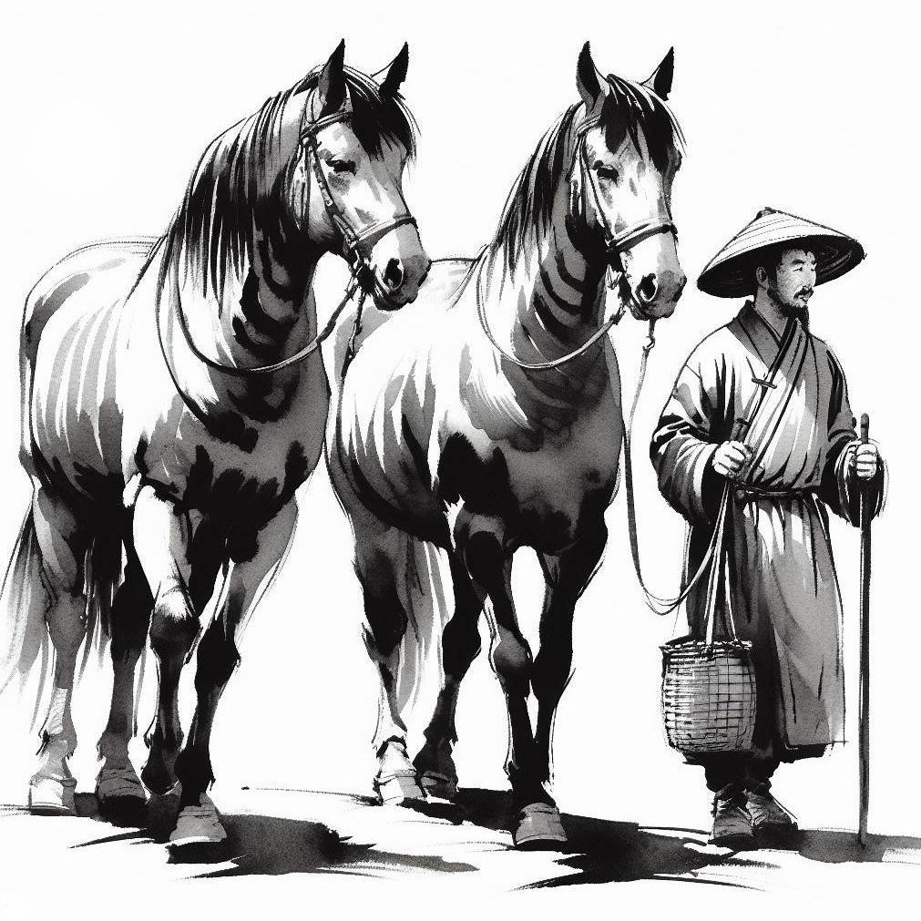 Campesino chino con caballos