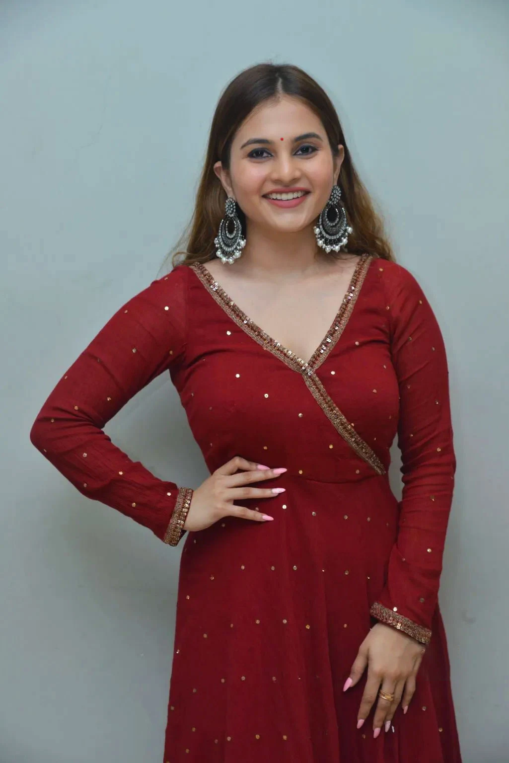 Ramya Pasupuleti Hot Pics in red Maxi Dress
