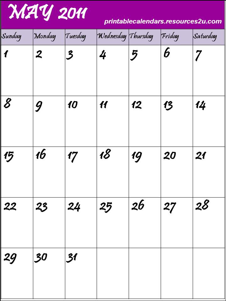 may calendar 2011. Free Big May 2011 Calendar to