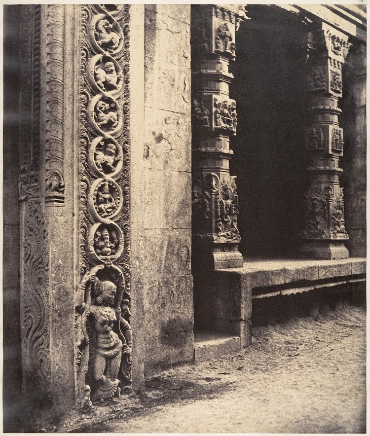 Base of Temple and Sculptured Pillars - Madura, 1858