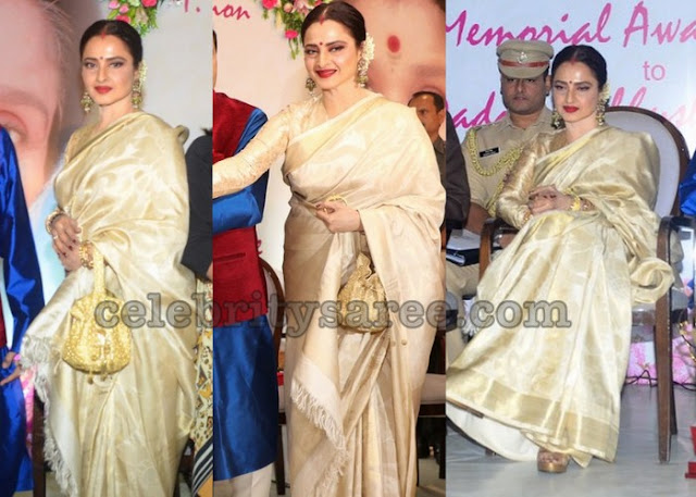 Rekha in White Uppada Saree