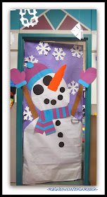 Snowman Decorated Classroom Door via RainbowsWithinReach
