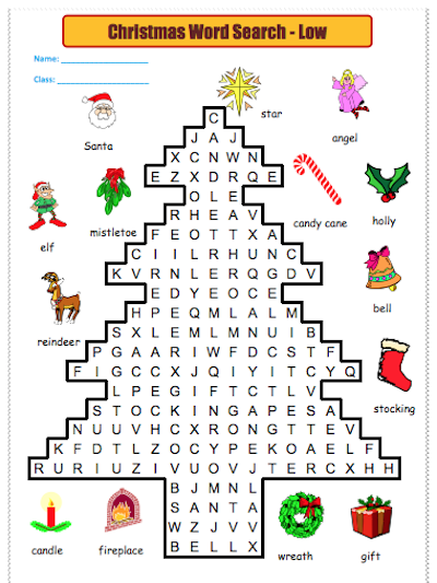 Christmas tree shaped word search 1