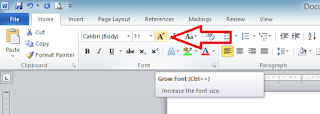 Perbesar ukuran Font dengan Gow font Pada MS Word 2010