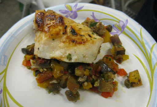 Pan-seared grouper with caponata