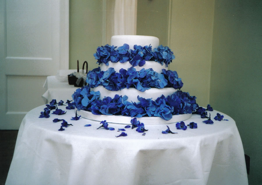 Lovely blue hydrangea wedding cake Five tier wedding cake with fresh 