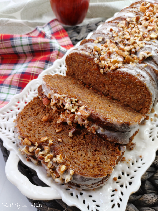 Apple Pie Bread! Fresh apples grated then simmered with honey until soft, made into a sweet quick bread spiced with cinnamon, nutmeg and ginger.