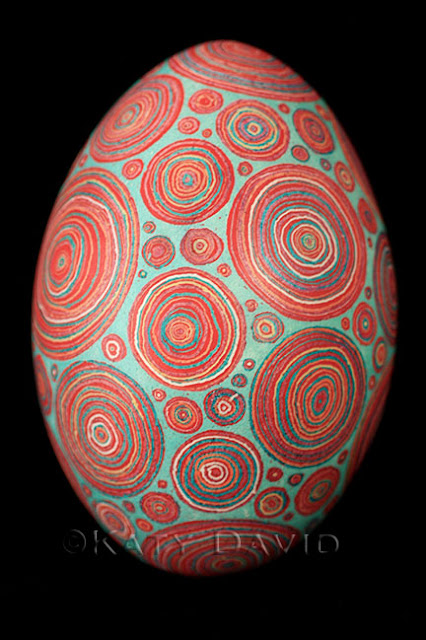 Friday Egg: Transection Red, Rhea Egg Modern Pysanky ©Katy David