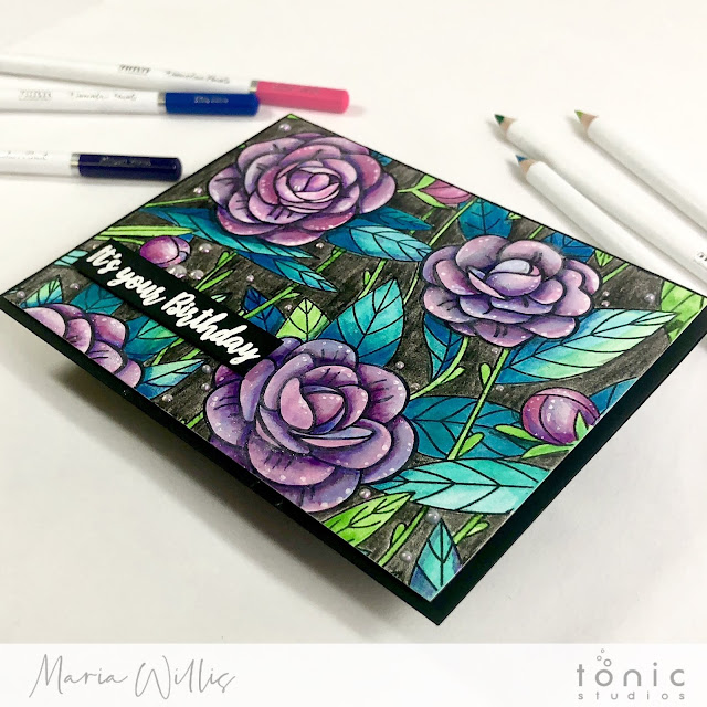 #maria willis, #cardbomb, #tonicstudios, #tonicstudiosusa, #tonicstudiosgardenparty, #nuvo, #cards, #cardmaking, #handmade, #handmadecards, #stamp, #ink, #paper, #papercraft, #craft, #create, #color, #pencils