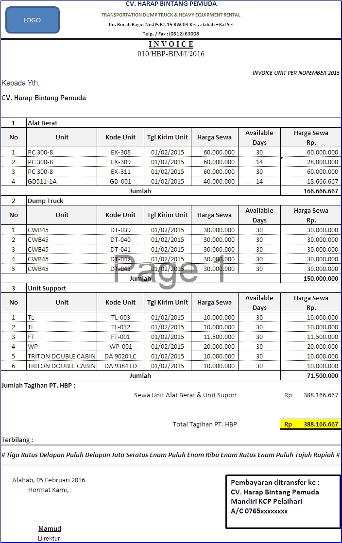 Contoh Form Invoice Alat Berat ~ Peluang Usaha