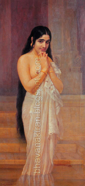 Raja Ravi Varma's Paintings: Malayali lady's Romantic look with shy