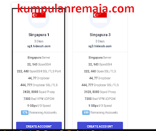 Buat Akun SSH Server Singaura 1 di Hide SSH