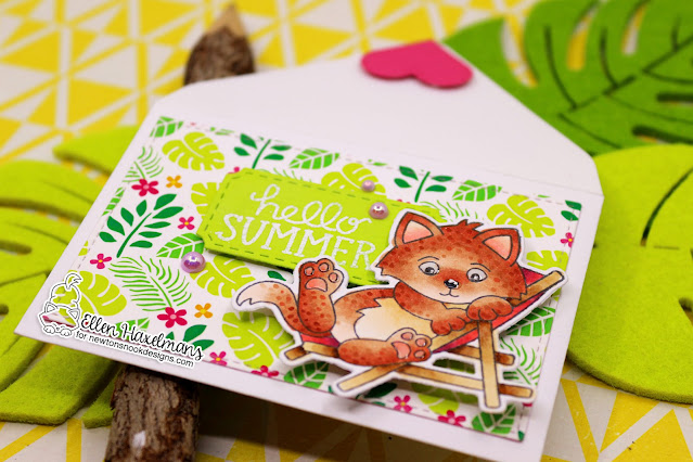 Mini Summer Envelope by Ellen Haxelmans | Kitten Beach Stamp Set, Summertime Paper Pad and various die sets by Newton's Nook Designs