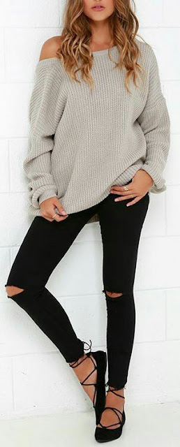 Knit sweater with skinny jeans 