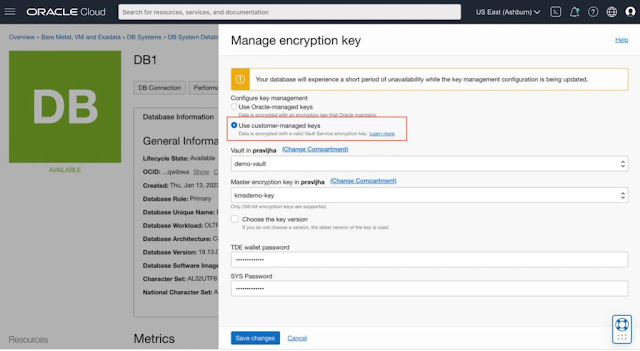 OCI Vault Integration with Oracle Database Cloud Service