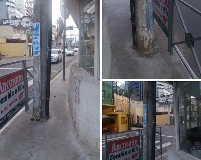 Acessibilidade  complicada para os pedestres  na rua Odilon Santos 