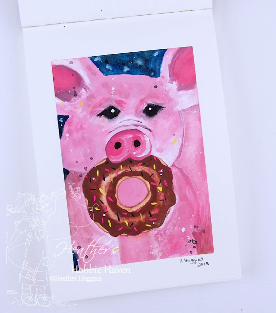 Heather's Hobbie Haven - Gouache Sketchbook - Pig with Donut